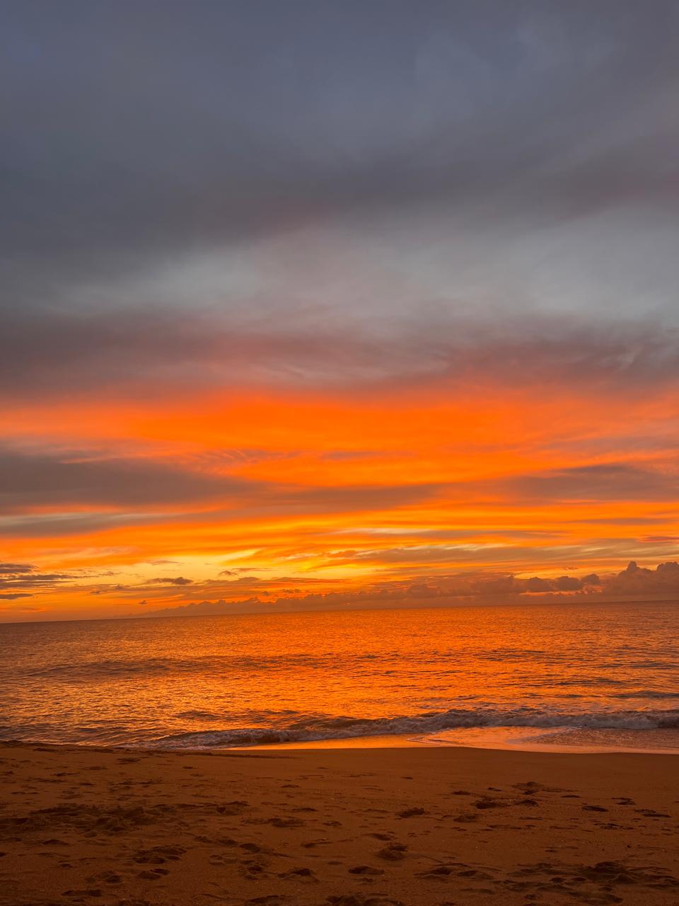 Orange sunset over the beach at Marawila